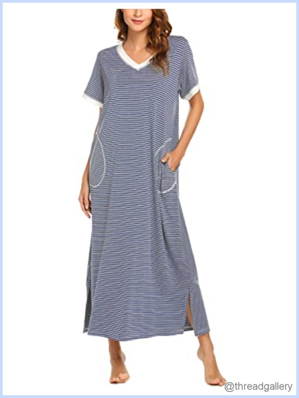 Ekouaer Long Nightgown Short Sleeve Sleepshirt with Pockets